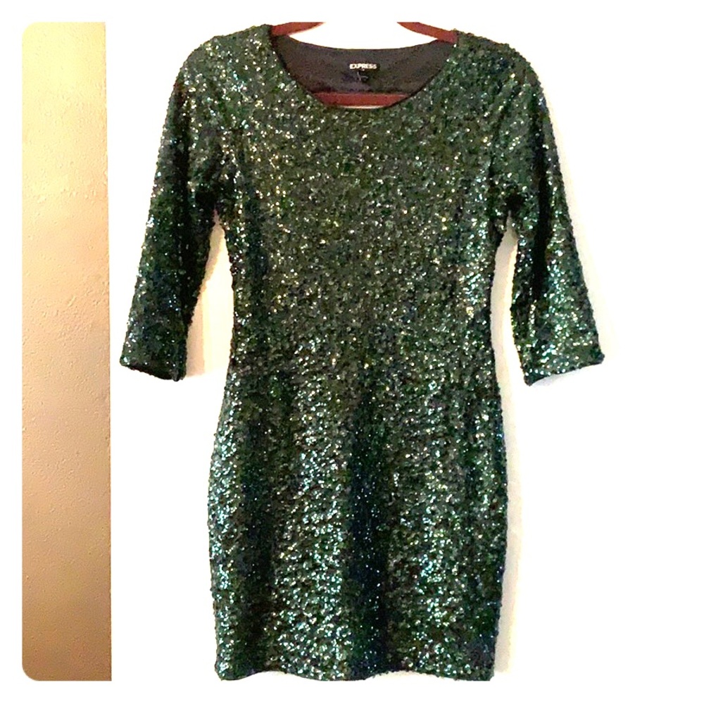 Emerald green sequins cocktail dress